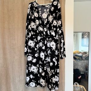 George Black Floral Wrap Dress with White Roses